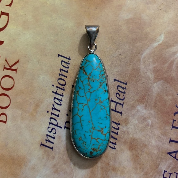 Large Turquoise Stone Pendant W/ Silver Bale - Picture 2 of 5